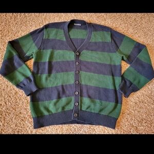 Brandy Melville Green Navy Striped Knit Cardigan Sweater! 100% Cotton! One Size